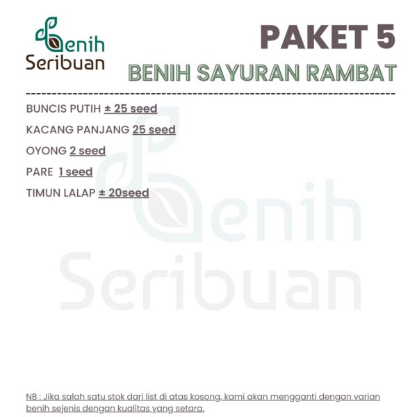 Paket 5 Macam Benih Sayuran Rambat Benih Sayur Merambat Seribuan