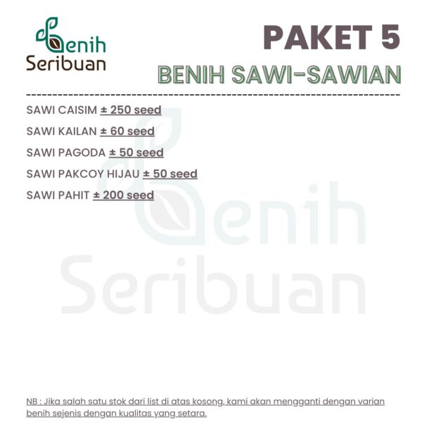 Benih Sawi 5 Macam Benih Paket Sayuran Seribuan Sayur Unggul